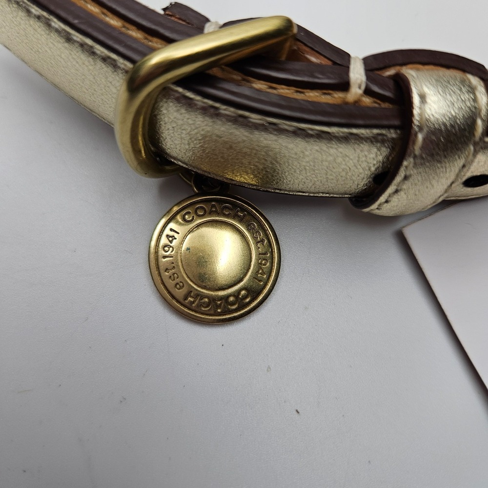 NIB COACH Metallic Gold Turnlock Leather Dog Collar Charm 600900 Small - Picture 8 of 11